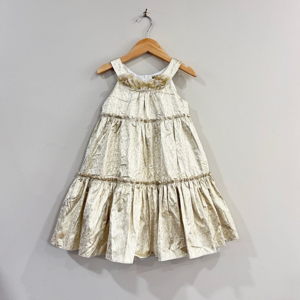 David Charles Girl’s Gold Party Dress Size 4Y – Metallic Bow Back Tulle